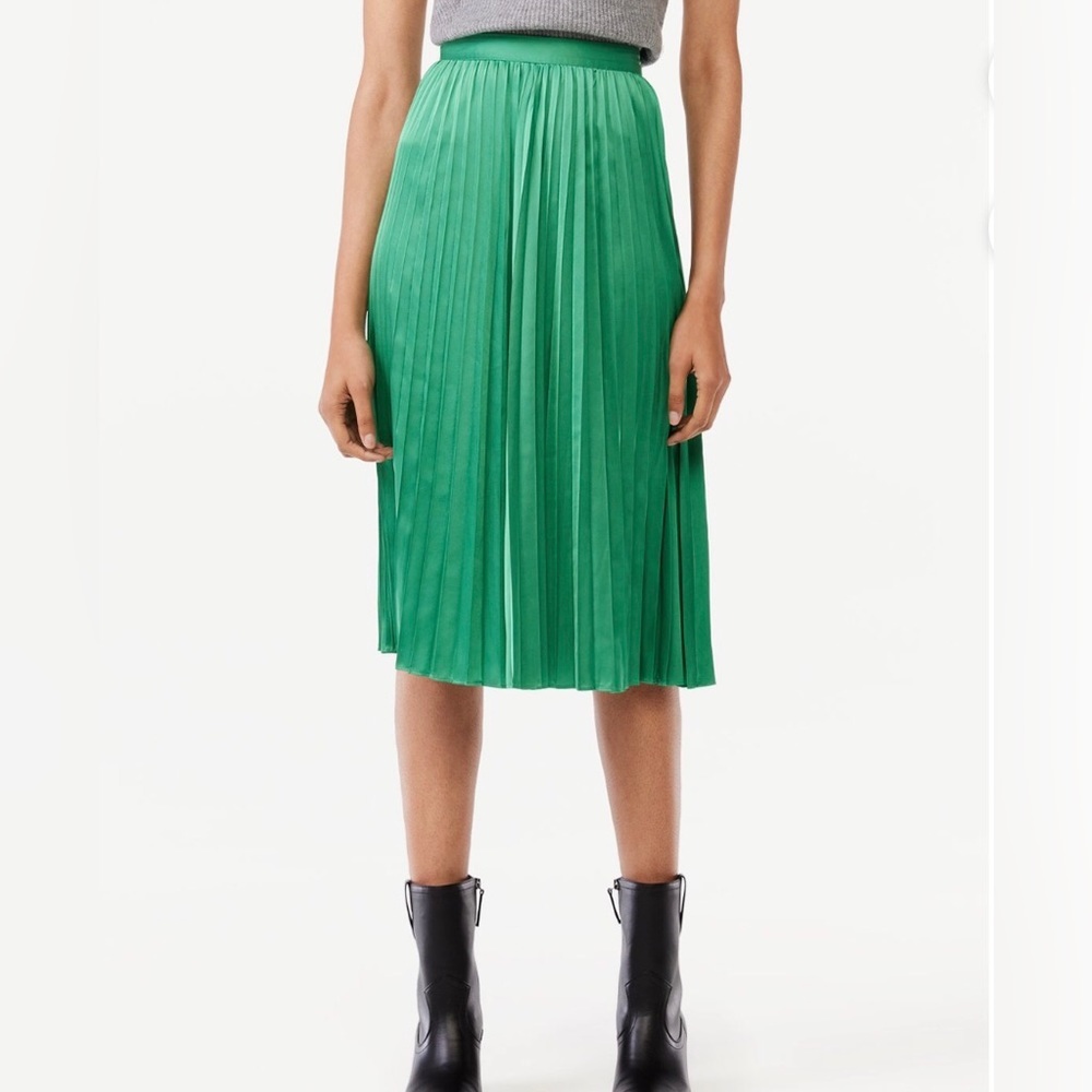 Beautiful elegant Emerald Green satin effect Pleated‎ Midi Skirt size XL new